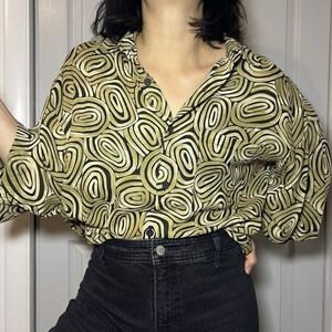 Jhane Barnes Large Fractal‎ Art Shirt Menswear gold short sleeve Disco Retro Hip